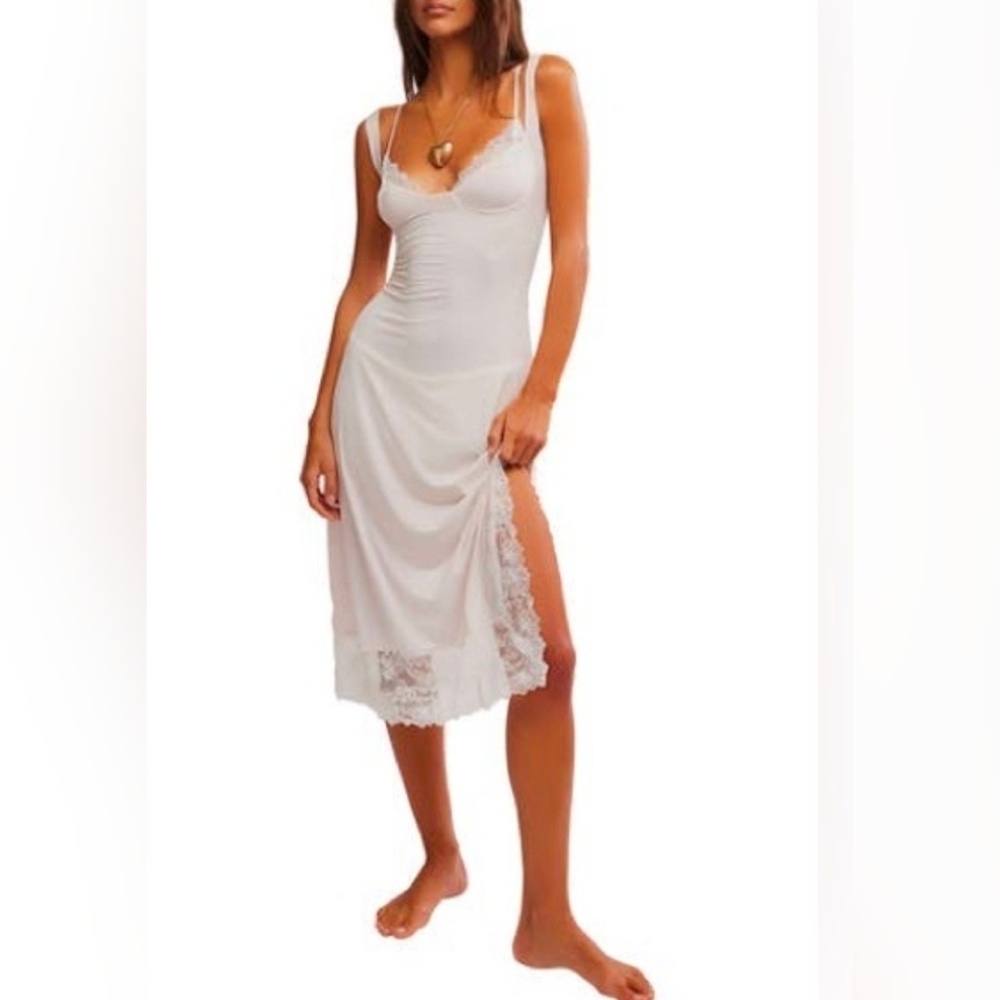 FREE PEOPLE PARTY CRASHER MIDI NIGHTGOWN IN COTTON CANDY PINK